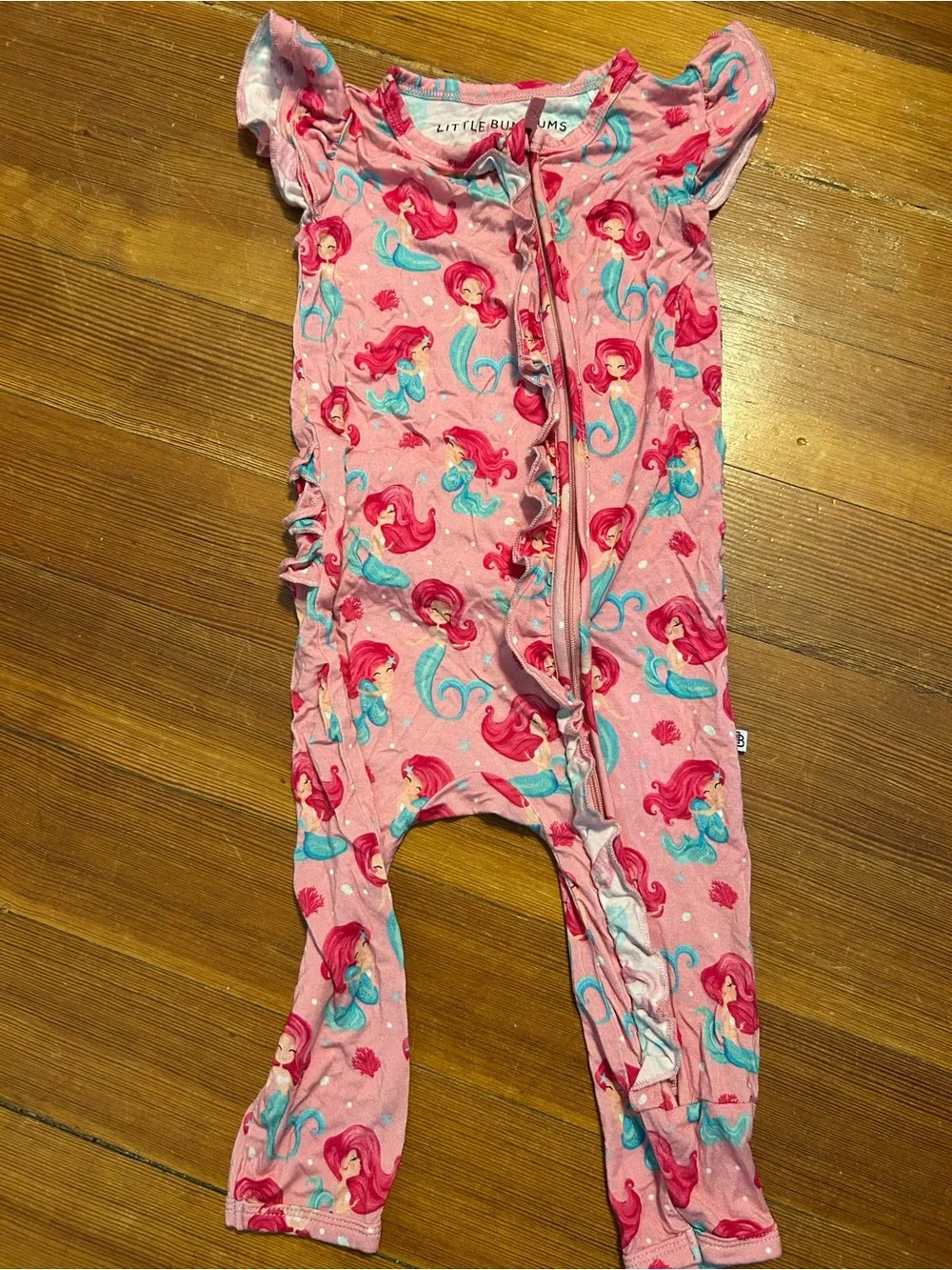 Little Bum Bums 18-24 month Pink Mermaid Zip-Front Pajamas with ruffle on bum